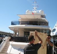 Williams & Yates delivering a piece of art on the back of a yacht in Monaco