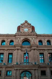 Fancy building flying French flag